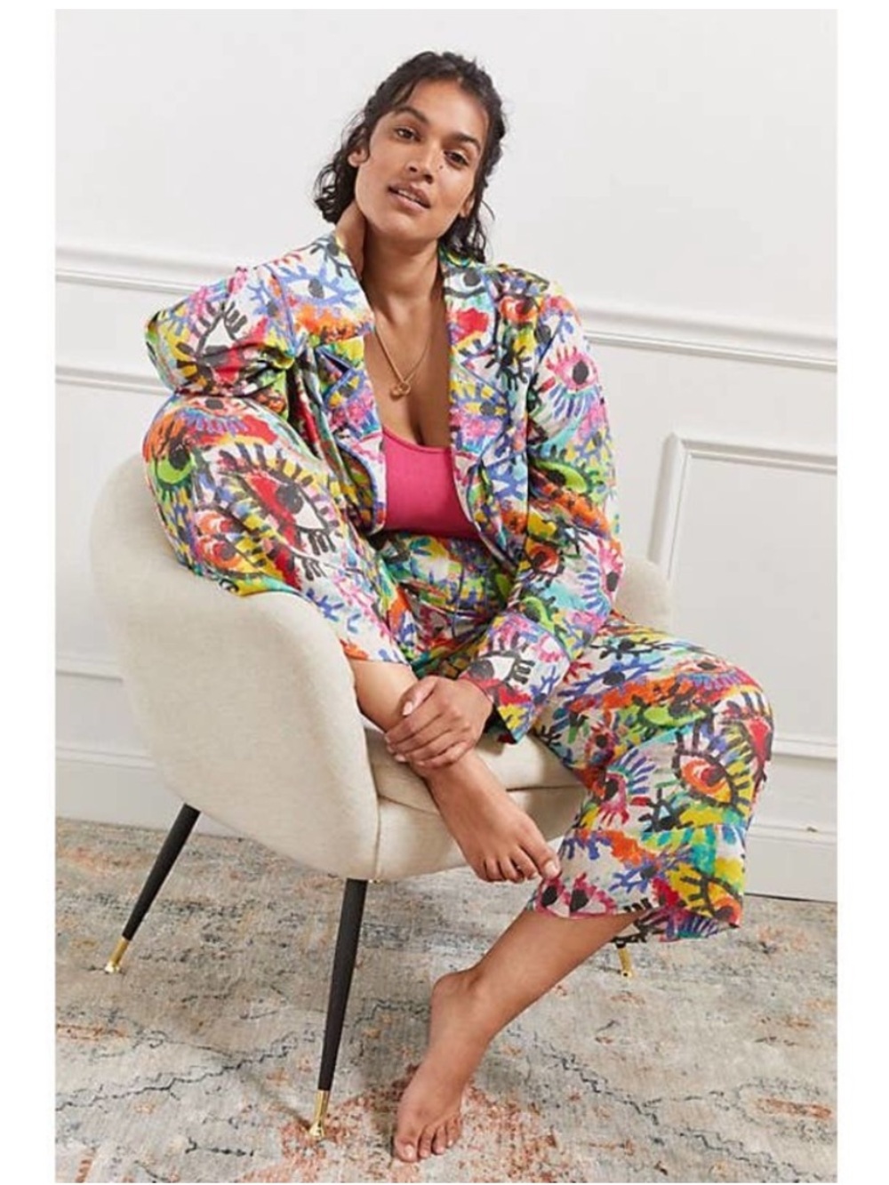 Anthropologie Spogart Rainbow Eyes Pajama Set Art Abstract Bright Large